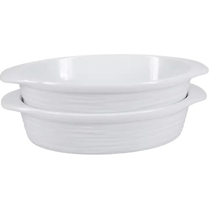 White Ceramic Au Gratin Dishes, Set of 2