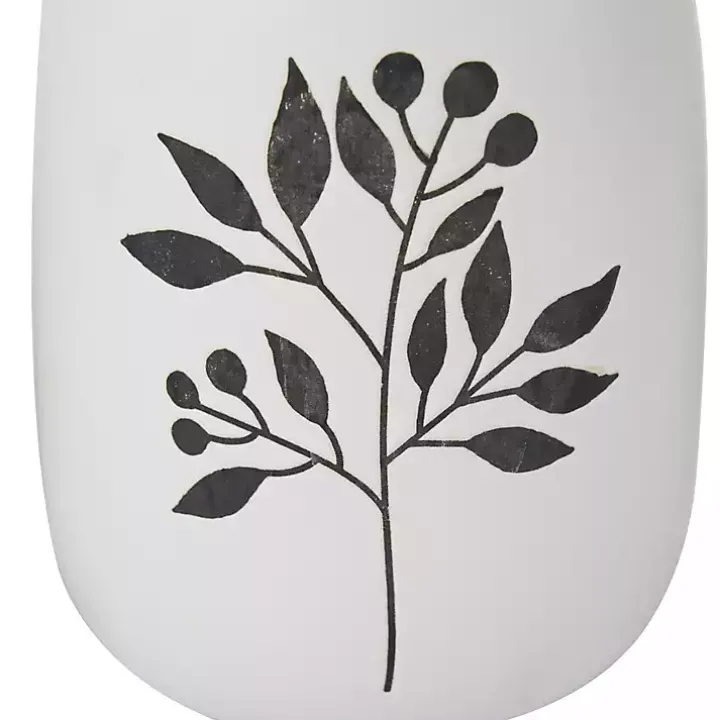 White Ceramic Berry and Fern Vases, Set of 3