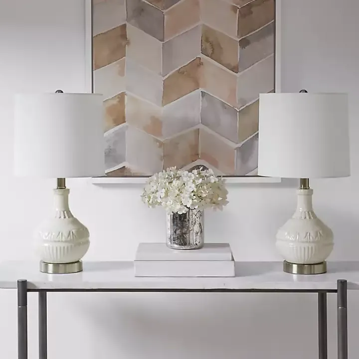 White Ceramic Embossed Table Lamp