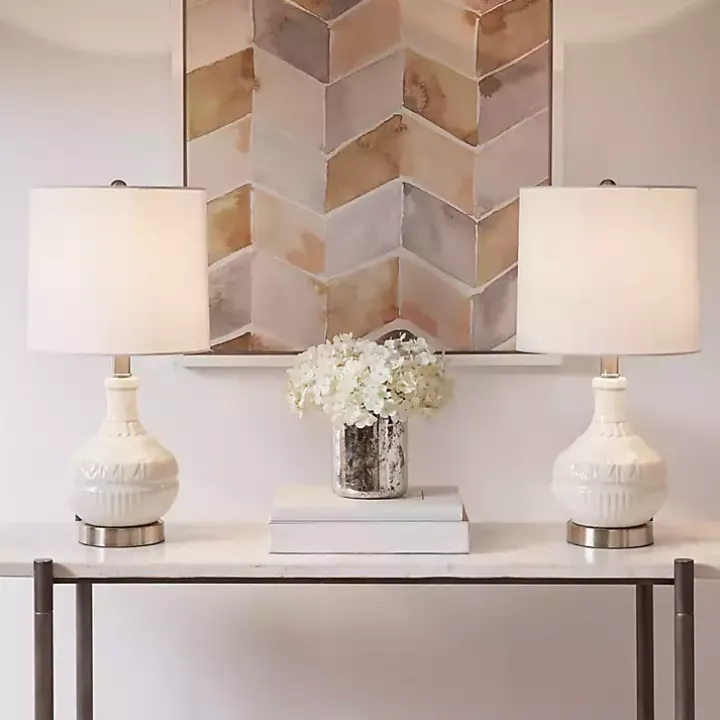White Ceramic Embossed Table Lamp