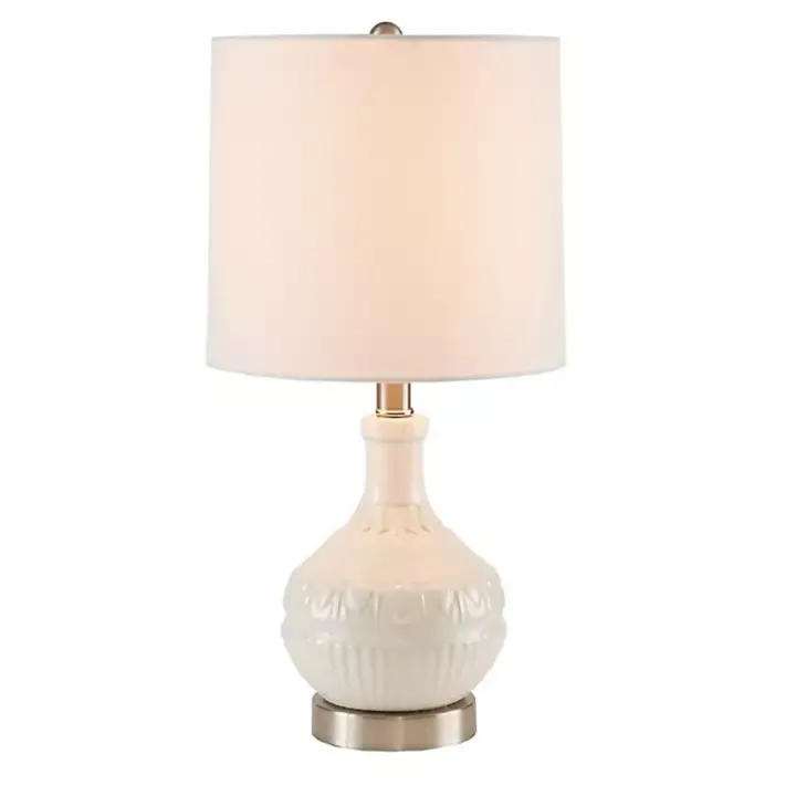 White Ceramic Embossed Table Lamp