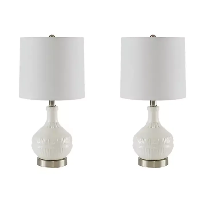 White Ceramic Embossed Table Lamp