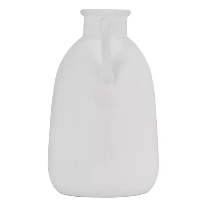 White Ceramic Jug Handles Vase, 10 in.