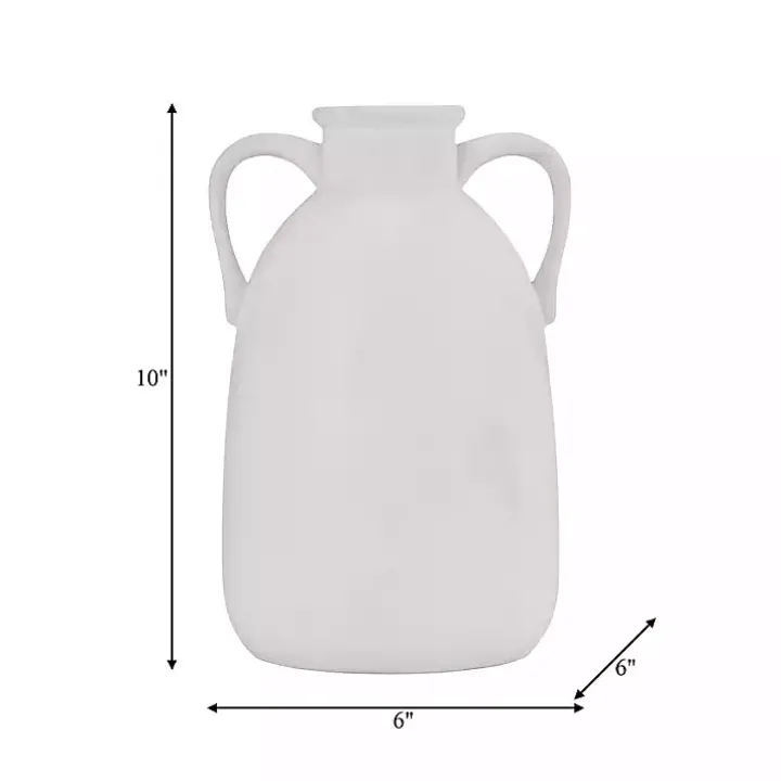 White Ceramic Jug Handles Vase, 10 in.