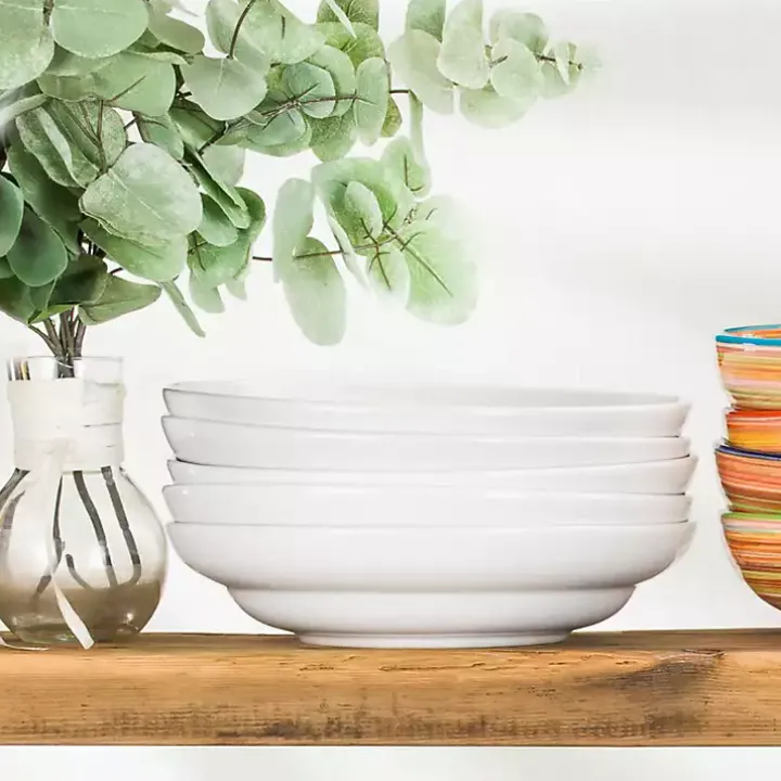 White Ceramic Pasta Bowls, Set of 4