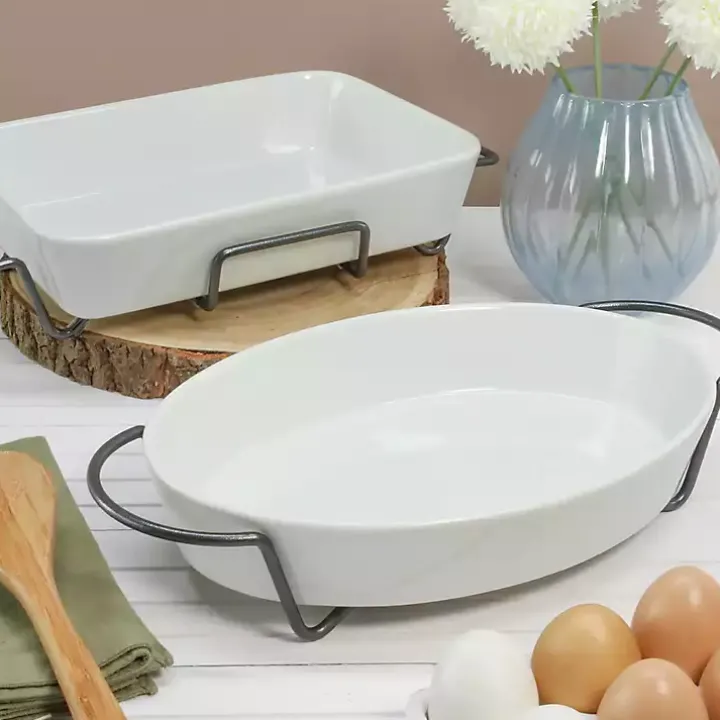 White Ceramic 2-pc. Baker Set with Racks