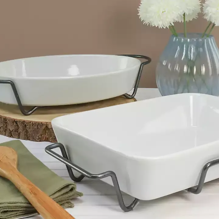 White Ceramic 2-pc. Baker Set with Racks