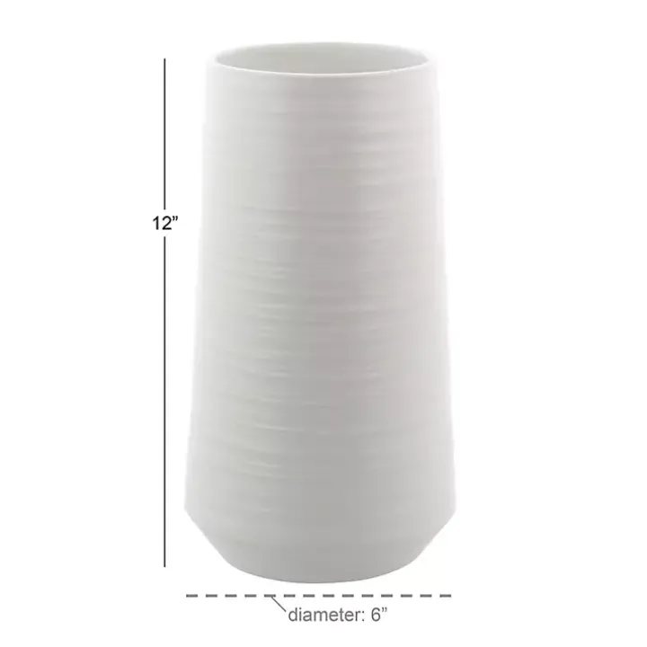 White Ceramic Ribbed Vase, 12 in.