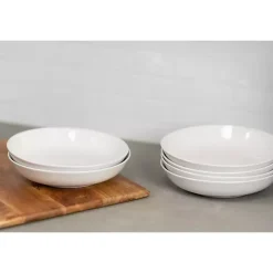 White Ceramic Round Dinner Bowls, Set of 6