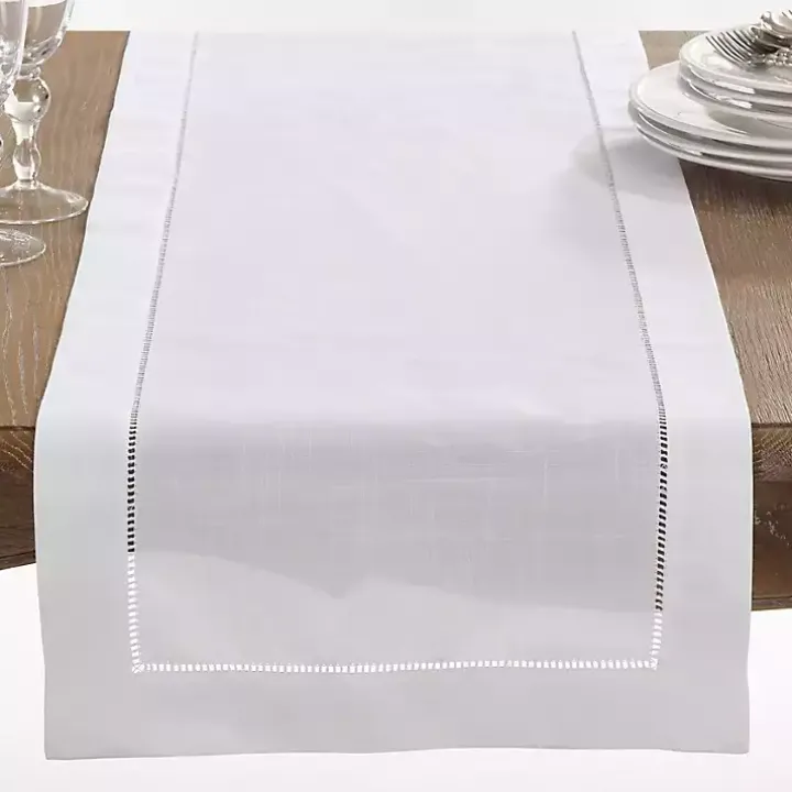 White Classic Hemstitch Border Polyester Runner