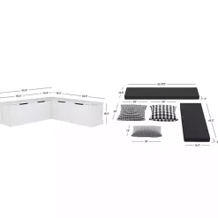 White Corner Bench with Black Cushions