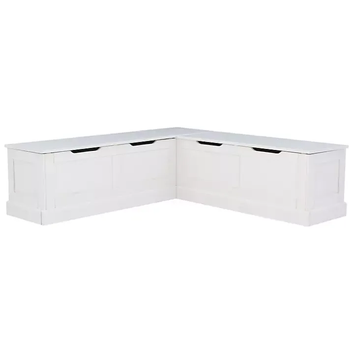White Corner Bench with Blue Cushions