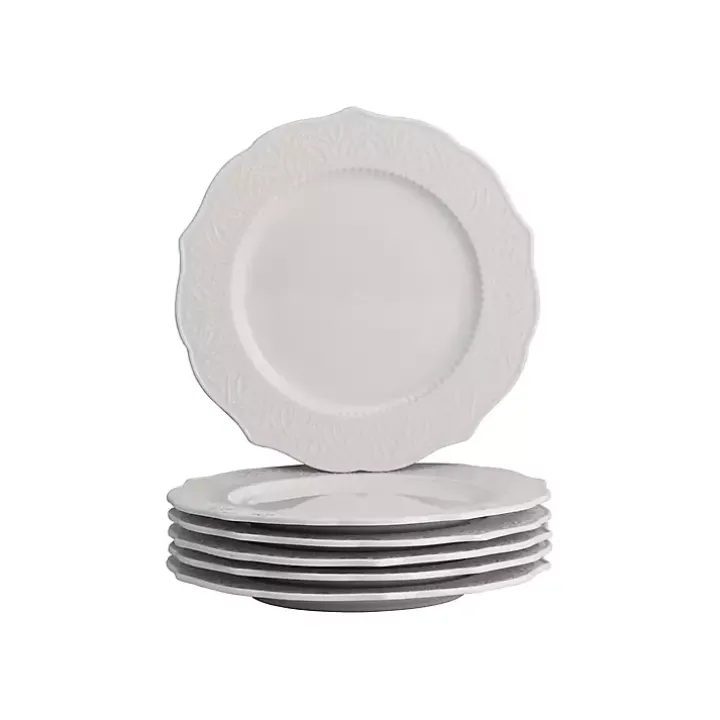 White Dahlia Embossed Side Plates, Set of 6