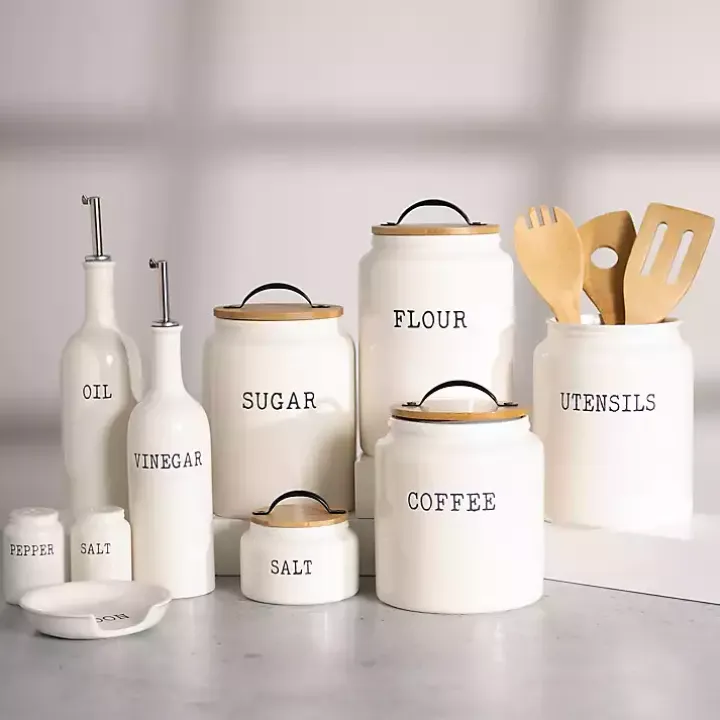 White Debossed Utensil Crock