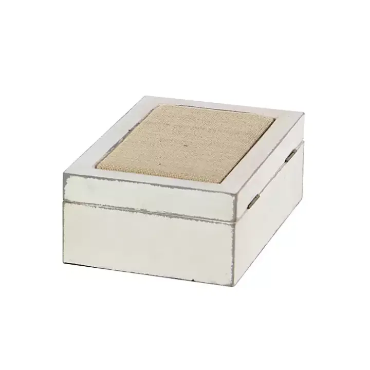 White Distressed Burlap Wooden Boxes, Set of 2