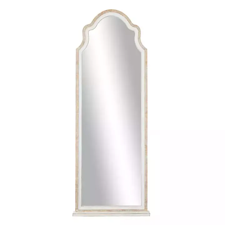 White Distressed Wood Arched Wall Mirror