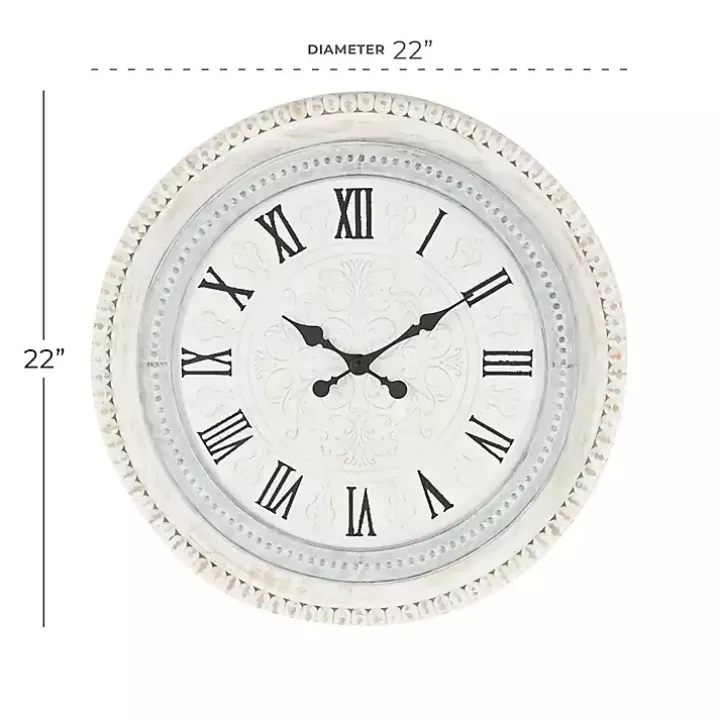 White Distressed Wood Round Beaded Wall Clock