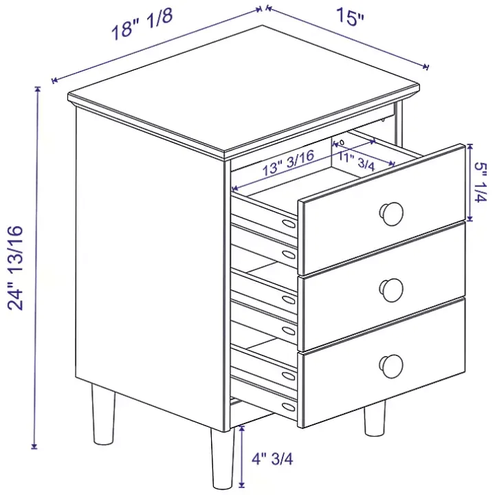 White 3-Drawer Wood Nightstand