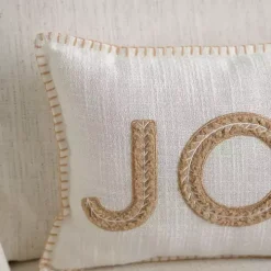 White Embroidered Joy Christmas Pillow