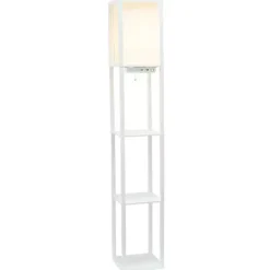 White Etagere Shelf Charging Floor Lamp