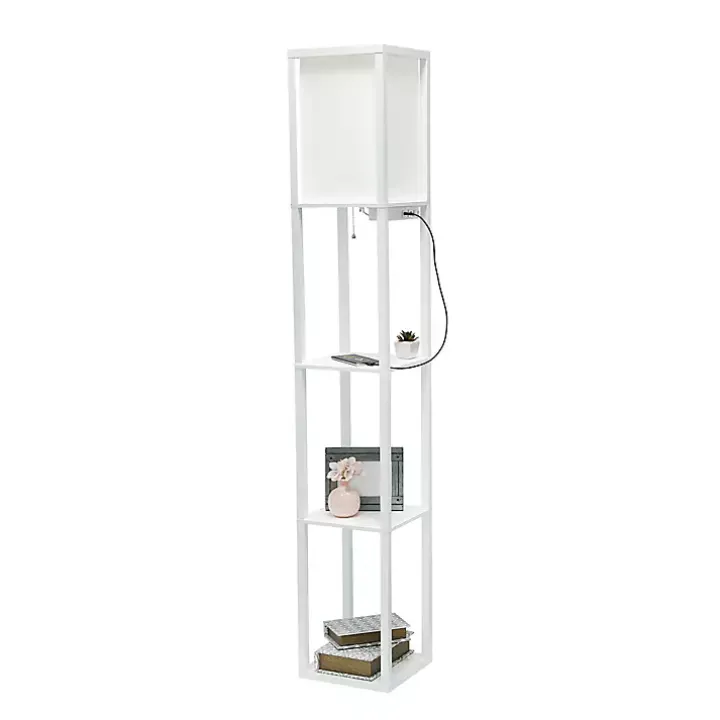 White Etagere Shelf Charging Floor Lamp