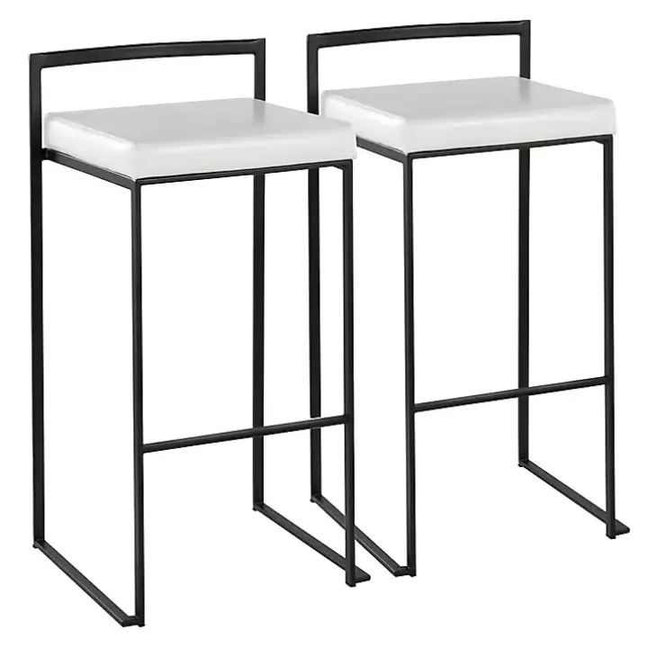 White Faux Leather Stackable Bar Stools, Set of 2