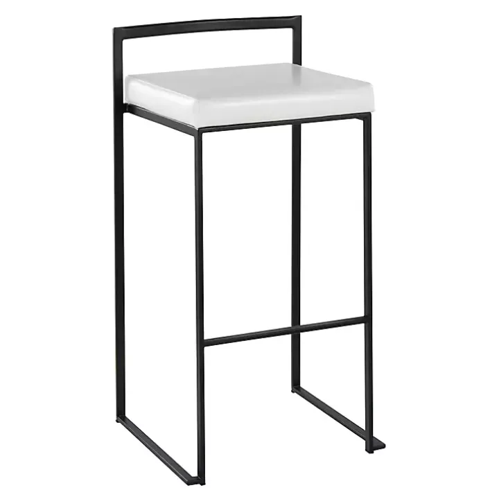 White Faux Leather Stackable Bar Stools, Set of 2