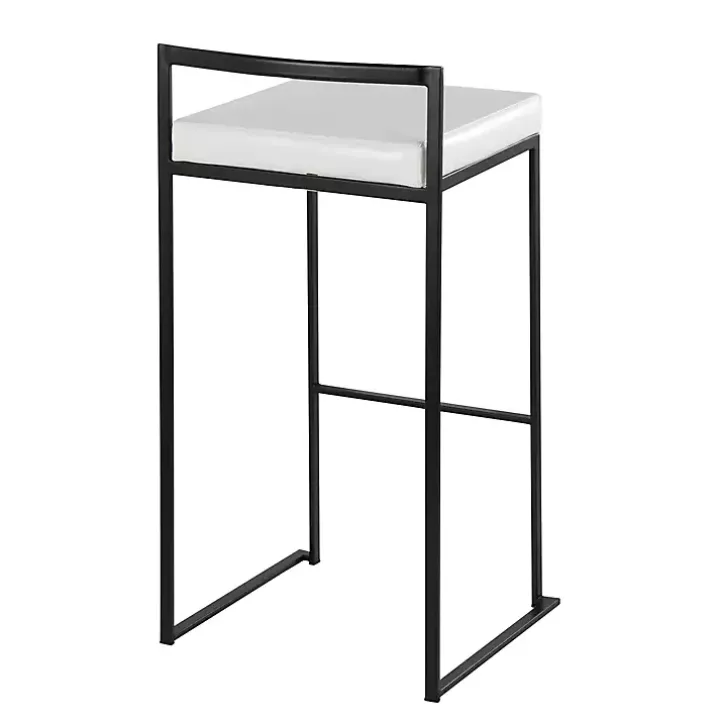 White Faux Leather Stackable Bar Stools, Set of 2