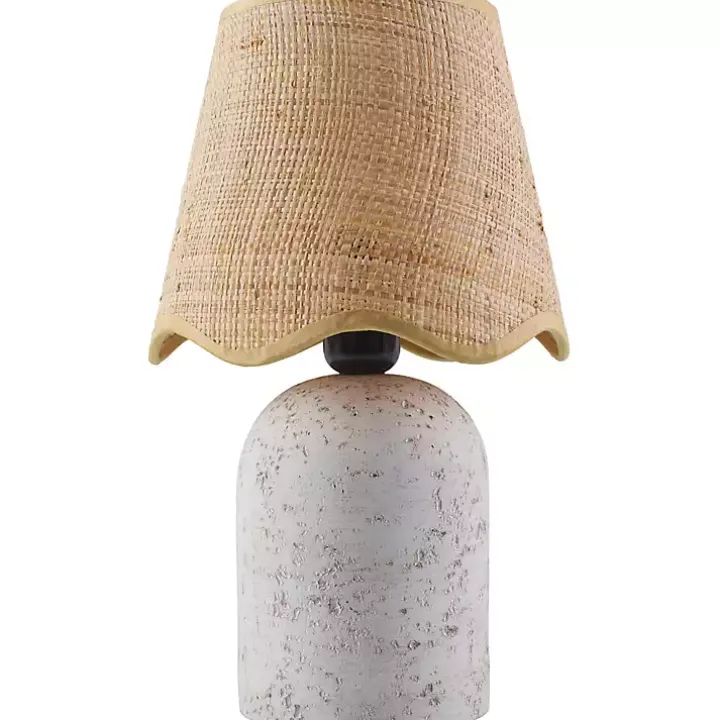 White Faux Stone Table Lamp with Scalloped Shade