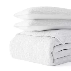White Floral Stitch 3-pc. King Quilt Set