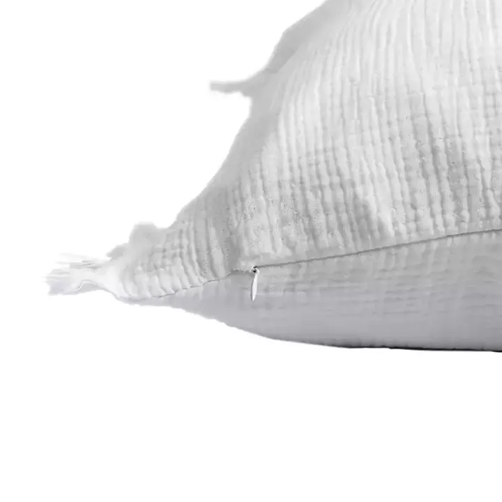 White Gauze Organic Fringe Throw Pillow