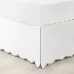 White Gray Scalloped Coastal Queen Bed Skirt