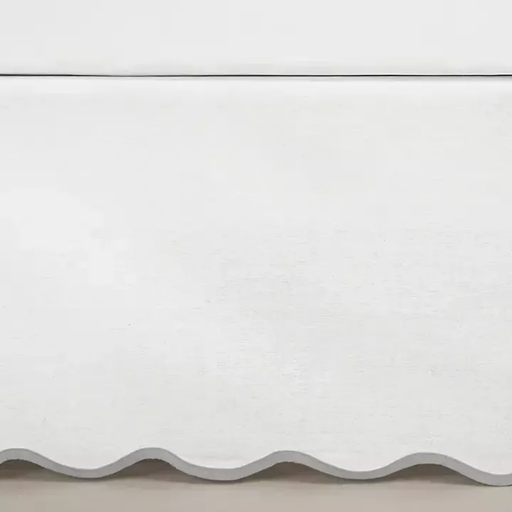 White Gray Scalloped Coastal Queen Bed Skirt