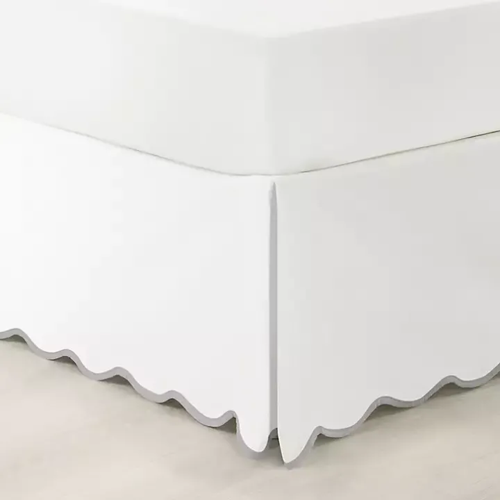 White Gray Scalloped Coastal King Bed Skirt