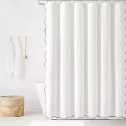 White Gray Scalloped Coastal Shower Curtain