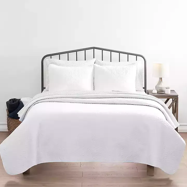 White Herringbone Quilted 3-pc. King Coverlet Set