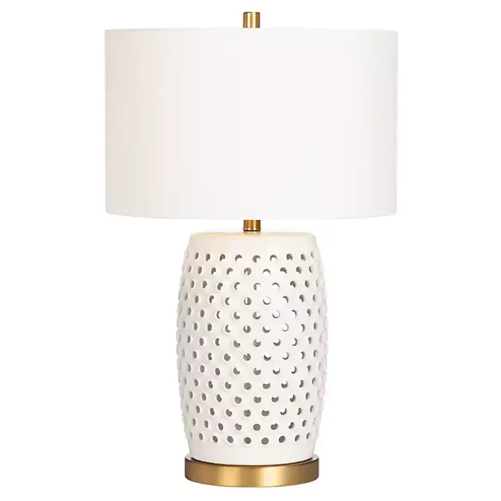 White Hobnail Table Lamp with Nightlight