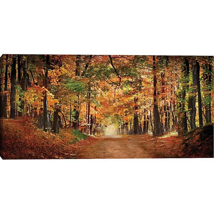 White Horse In Autumn Canvas Art Print