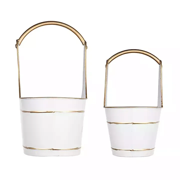 White Iron Merry Christmas Baskets, Set of 2