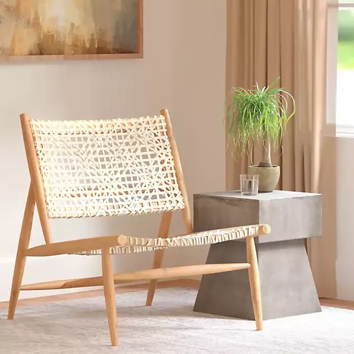 White Leather Woven Accent Chair