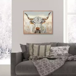 White Longhorn Framed Canvas Art Print