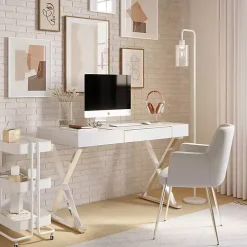 White Luster Chrome Leg Desk