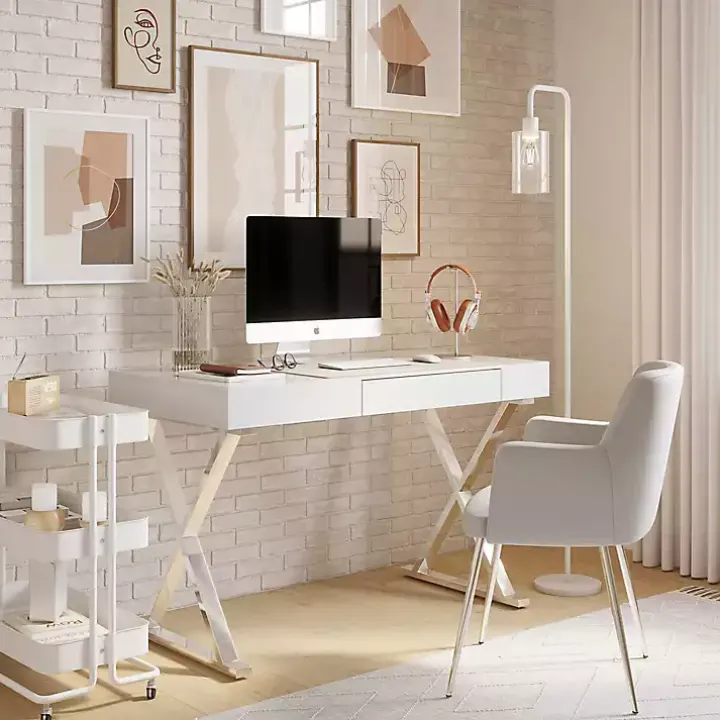 White Luster Chrome Leg Desk