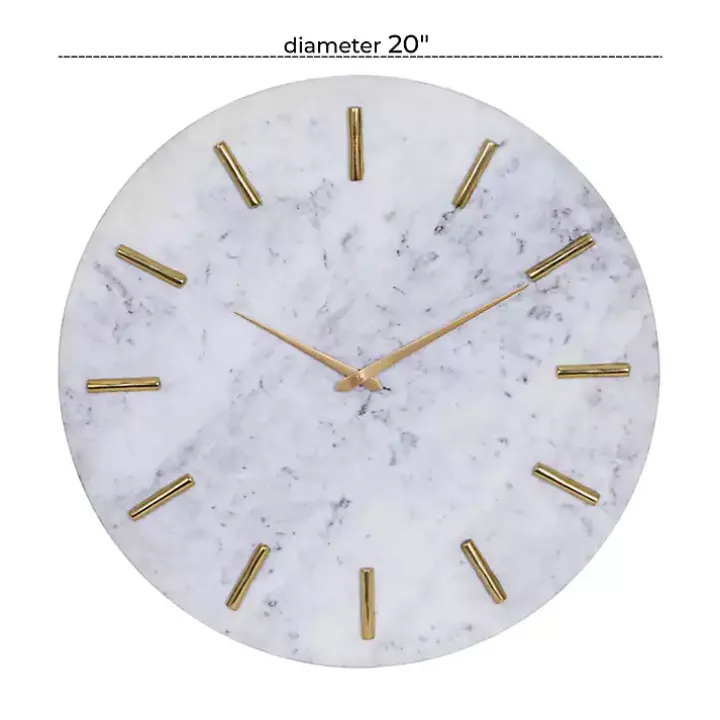 White Marble and Gold Accent Wall Clock, 20 in.