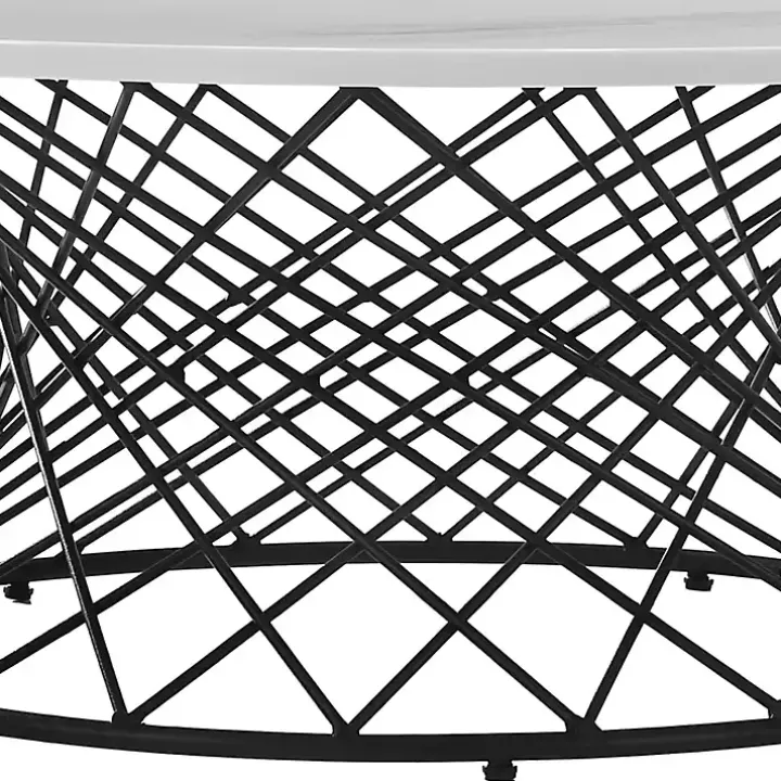 White Marble Round Black Loxley Coffee Table