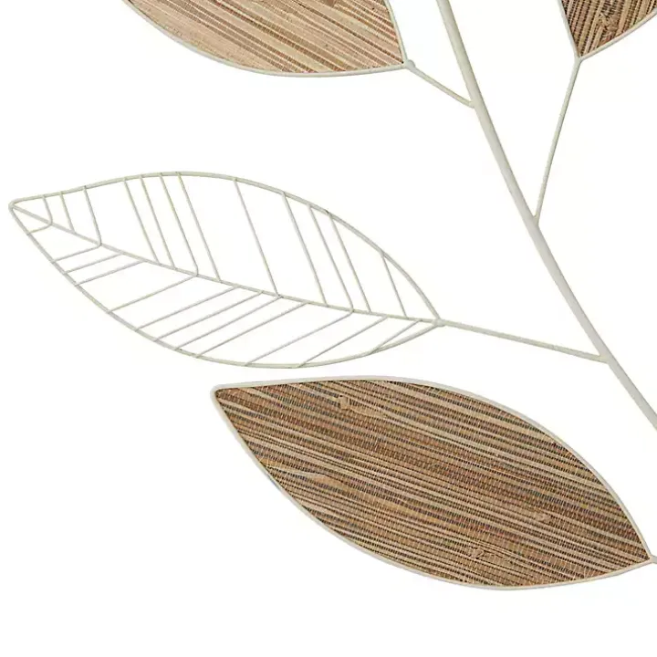 White Metal and Reed Leaf Wall Plaque