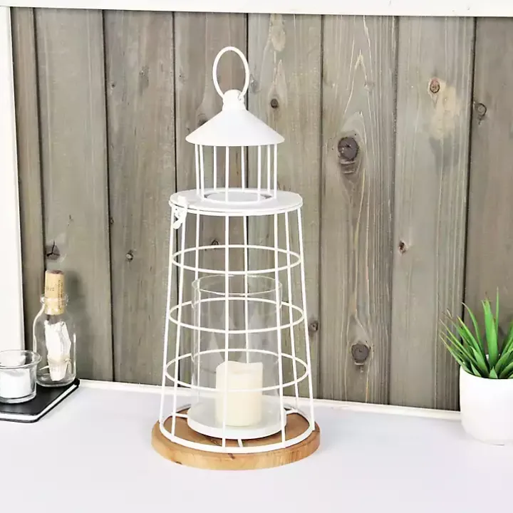 White Metal Lighthouse Lantern, 15 in.