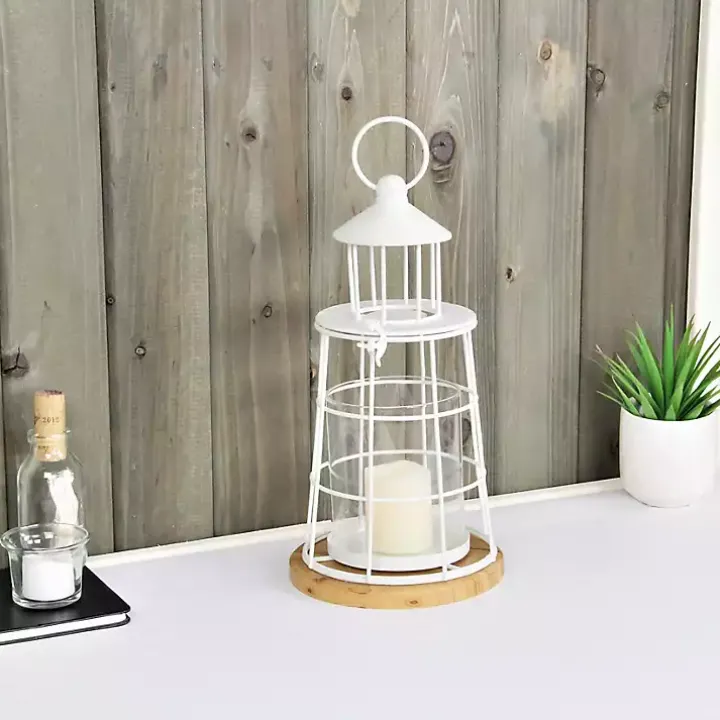 White Metal Lighthouse Lantern, 12 in.