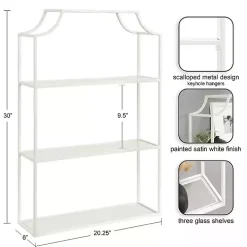 White Metal Scalloped 3-Tier Glass Wall Shelf