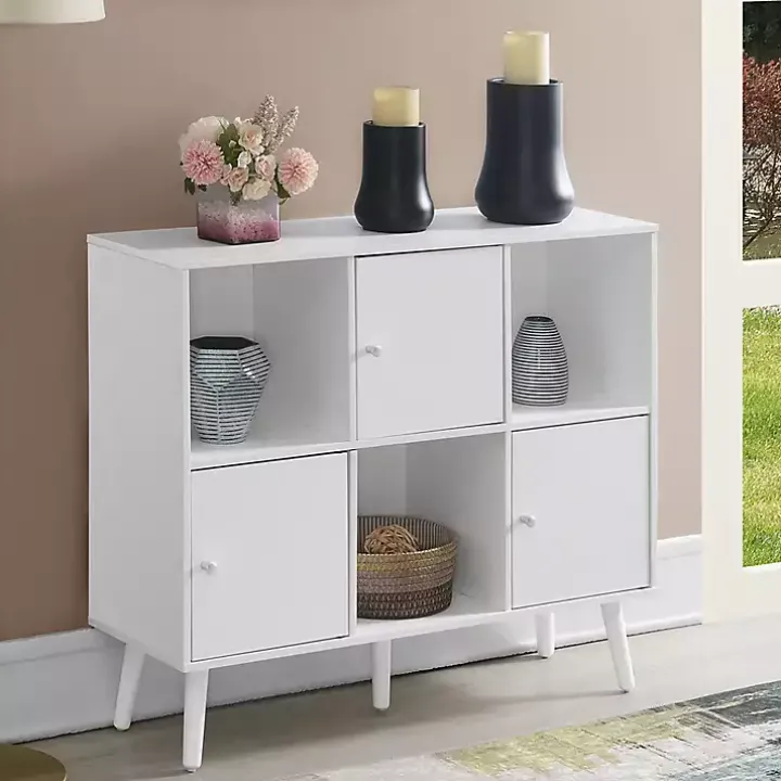 White Mid-Century Modern Cubby Cabinet